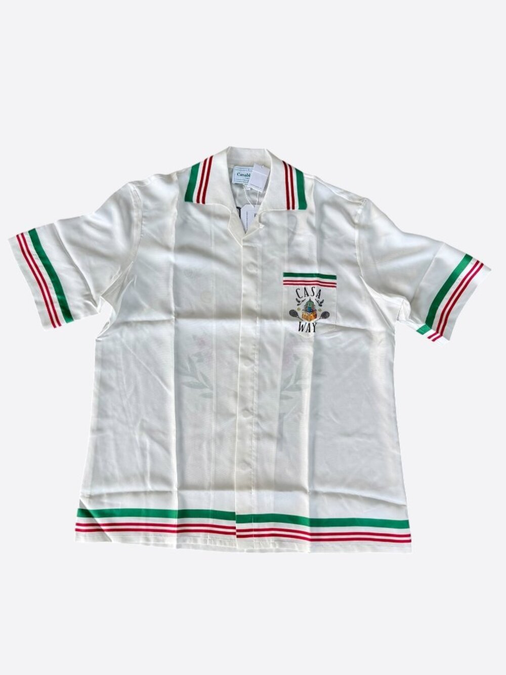 Casablanca White & Green Casa Way Silk Button Up Shirt